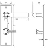 Technical drawing of of Burlington - Westminster Door Handle Din Bathroom Backplate Dark Bronze & Turn & Release Sku. BUR-30DB-456DB-82DB