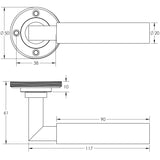 Technical drawing of of Burlington - Westminster Door Handles No Rose Dark Bronze Sku. BUR30DB