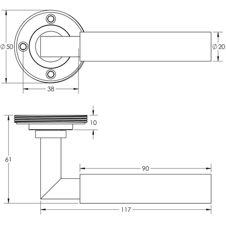 Technical drawing of of Burlington - Westminster Door Handles No Rose Dark Bronze Sku. BUR30DB