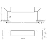 Technical drawing of of Burlington - Westminster Round Cabinet Handles 96mm Polished Nickel Sku. BUR310PN