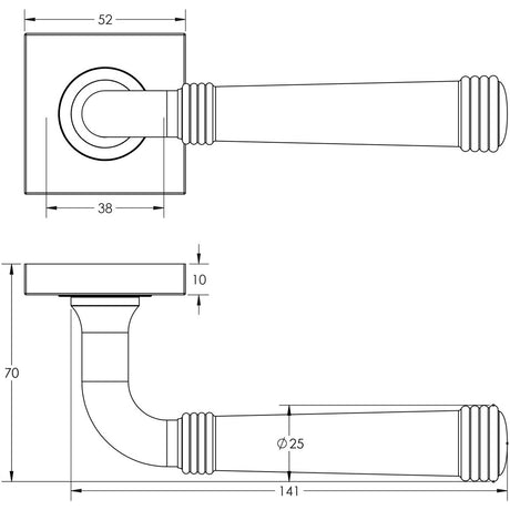 Technical drawing of of Burlington - Highgate Door Handles Square Plain Rose Antique Brass Sku. BUR35KIT6