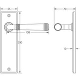Technical drawing of of Burlington - Highgate Door Handle Latch Backplate Antique Brass Sku. BUR35KIT8