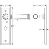 Technical drawing of of Burlington - Highgate Door Handle Lock Backplate Antique Brass Sku. BUR35KIT9