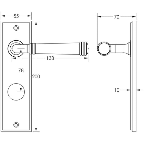 Technical drawing of of Burlington - Highgate Door Handle Din Bathroom Backplate Dark Bronze Sku. BUR35KIT91