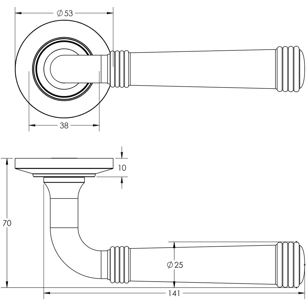 Technical drawing of of Burlington - Highgate Door Handles Chamfered Rose Satin Nickel Sku. BUR35KIT314