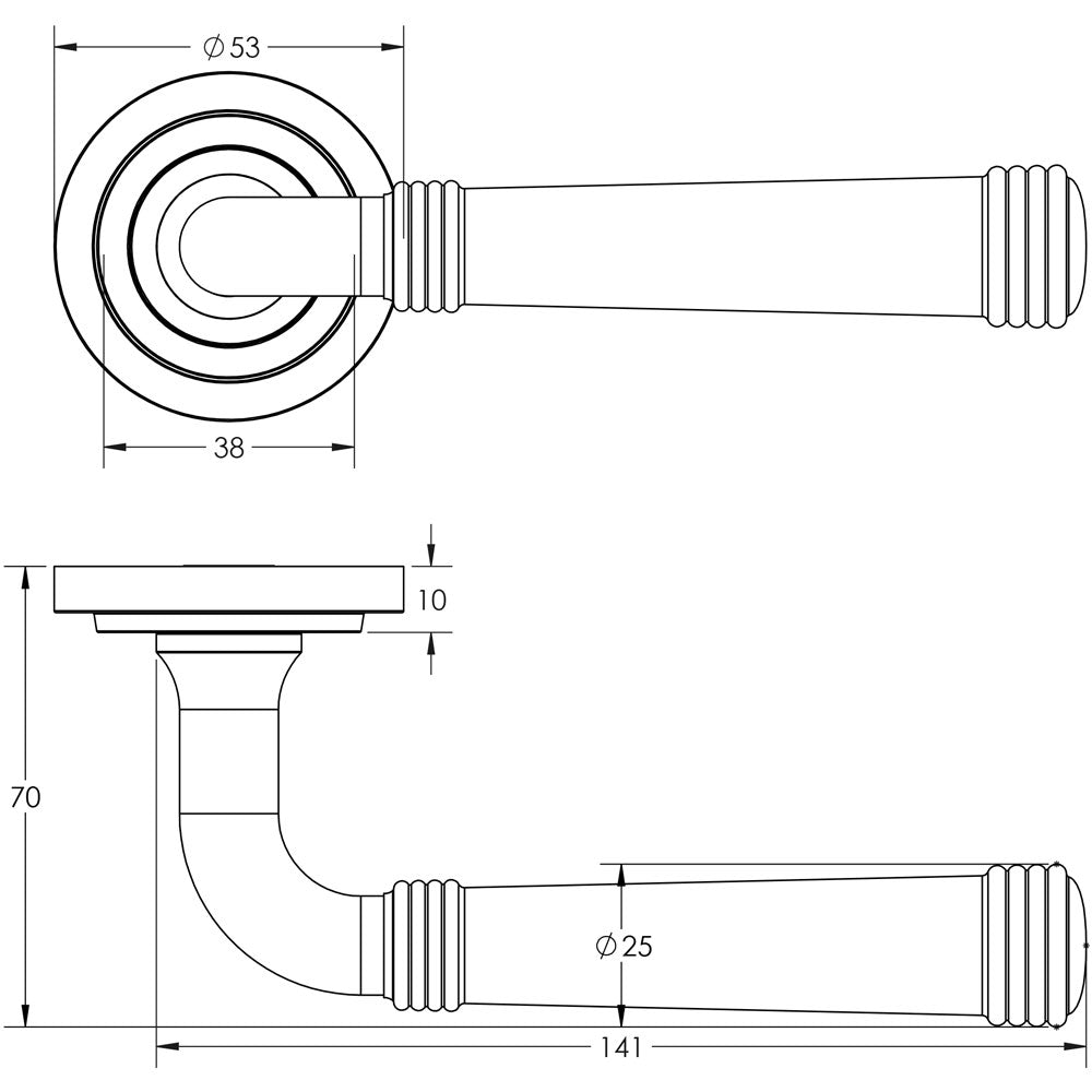 Technical drawing of of Burlington - Highgate Door Handles Stepped Rose Antique Brass Sku. BUR35KIT3