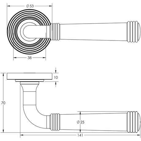 Technical drawing of of Burlington - Highgate Door Handles Reeded Rose Antique Brass Sku. BUR35KIT4