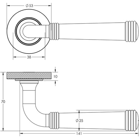 Technical drawing of of Burlington - Highgate Door Handles Knurled Rose Polished Nickel Sku. BUR35KIT161