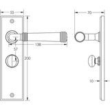 Technical drawing of of Burlington - Highgate Door Handle Bathroom Backplate Satin Nickel & Turn & Release Sku. BUR-35SN-453SN-80SN