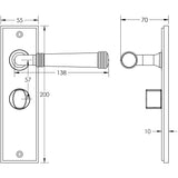 Technical drawing of of Burlington - Highgate Door Handle Bathroom Backplate Dark Bronze & Turn & Release Sku. BUR-35DB-453DB-81DB