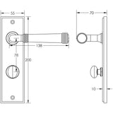 Technical drawing of of Burlington - Highgate Door Handle Din Bathroom Backplate Polished Nickel & Turn & Release Sku. BUR-35PN-456PN-80PN