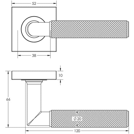 Technical drawing of of Burlington - Piccadilly Door Handle on Square Plain Rose Satin Nickel Sku. BUR40KIT318