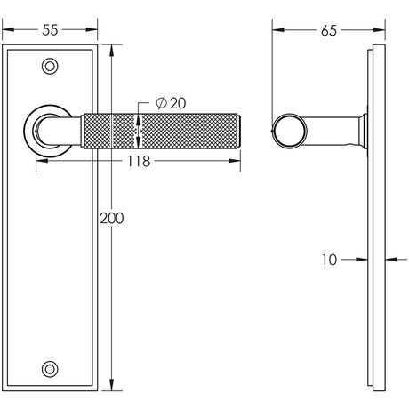 Technical drawing of of Burlington - Piccadilly Door Handle Latch Backplate Black Sku. BUR40KIT333