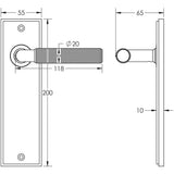 Technical drawing of of Burlington - Piccadilly Door Handle Latch Backplate Satin Nickel Sku. BUR40KIT320