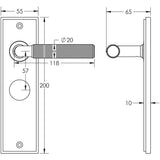 Technical drawing of of Burlington - Piccadilly Door Handle Bathroom Backplate Satin Nickel Sku. BUR40KIT322
