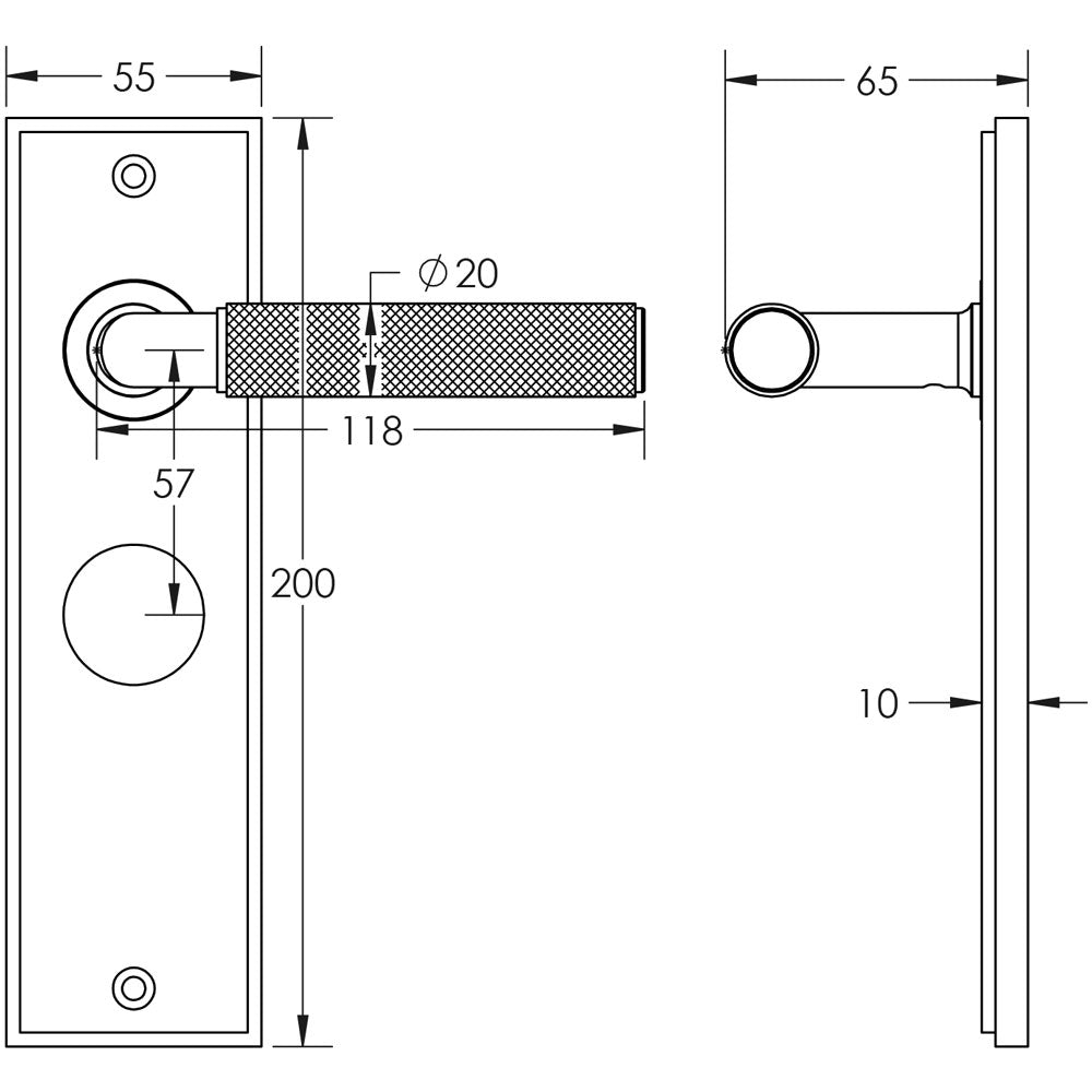Technical drawing of of Burlington - Piccadilly Door Handle Bathroom Backplate Matt Black Sku. BUR40KIT335