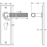 Technical drawing of of Burlington - Piccadilly Door Handle Euro Backplate Matt Black Sku. BUR40KIT336