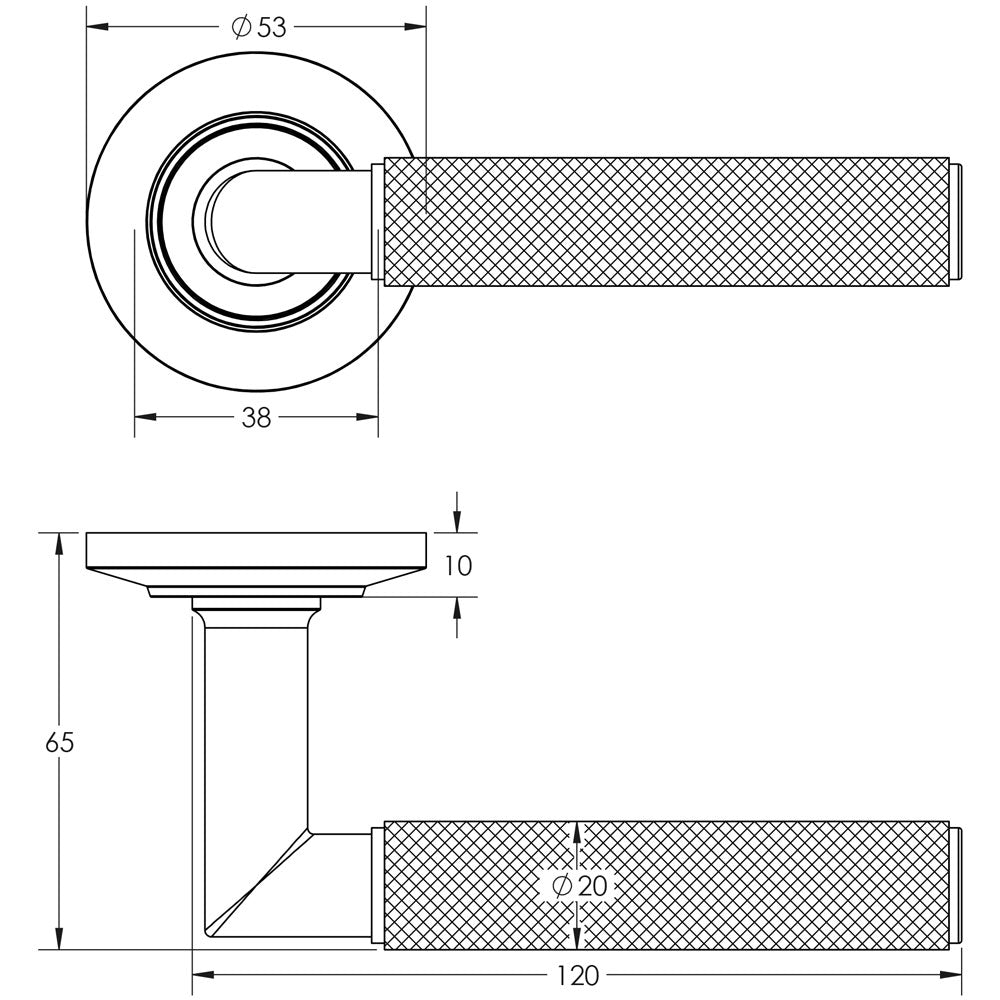 Technical drawing of of Burlington - Piccadilly Door Handle on Chamfered Rose Dark Bronze Sku. BUR40KIT80