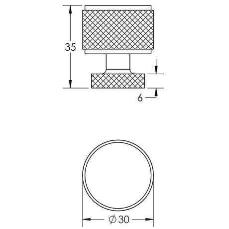 Technical drawing of of Burlington - Piccadilly Knurled Cupboard Knobs Antique Brass Sku. BUR400AB