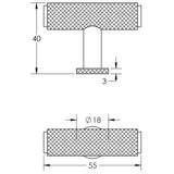 Technical drawing of of Burlington - Piccadilly Knurled T Bar Cupboard Knobs Antique Brass Sku. BUR401AB