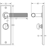 Technical drawing of of Burlington - Piccadilly Door Handle Bathroom Backplate Antique Brass & Turn & Release Sku. BUR-40AB-453AB-80AB