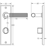 Technical drawing of of Burlington - Piccadilly Door Handle Din Bathroom Backplate Satin Nickel & Turn & Release Sku. BUR-40SN-456SN-81SN