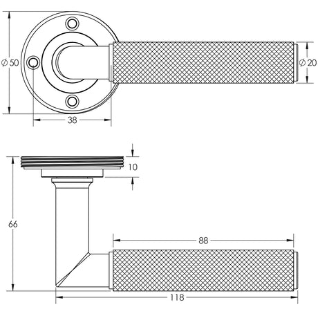 Technical drawing of of Burlington - Piccadilly Door Handle Dark Bronze - Roses Sold Separately Sku. BUR40DB