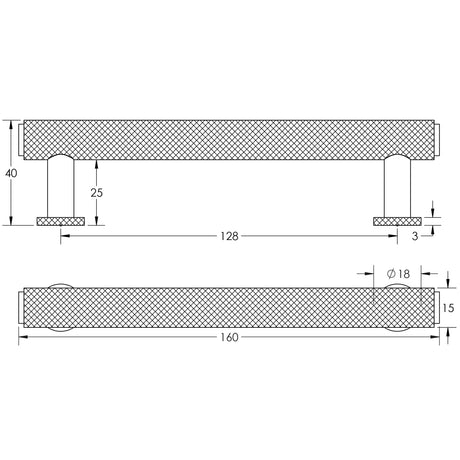Technical drawing of of Burlington - Piccadilly Knurled Cabinet Handles 128mm Dark Bronze Sku. BUR411DB