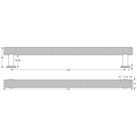 Technical drawing of of Burlington - Piccadilly Knurled Cabinet Handles 224mm Antique Brass Sku. BUR412AB