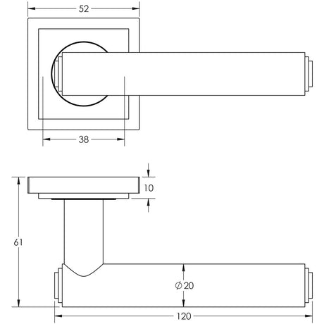 Technical drawing of of Burlington - Richmond Door Handles Square Stepped Satin Brass Sku. BUR45KIT241