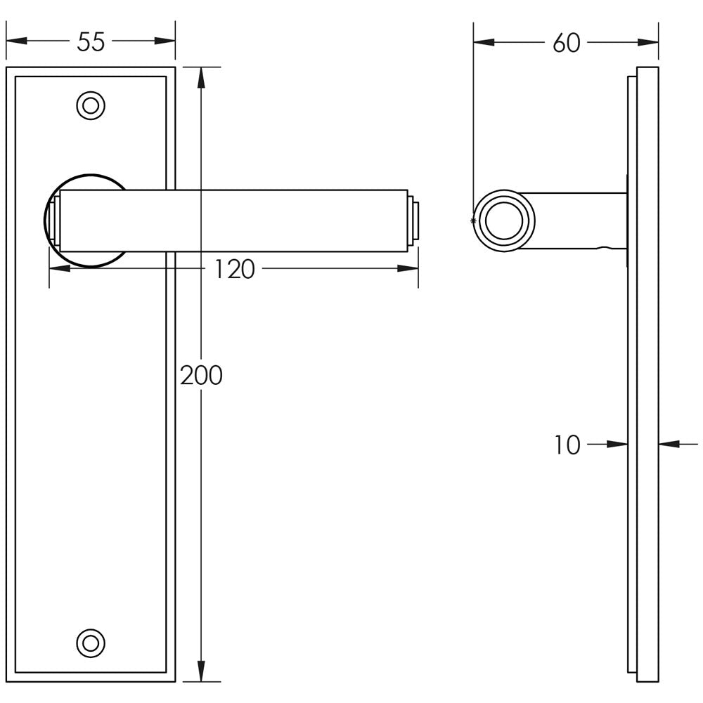Technical drawing of of Burlington - Richmond Door Handle Latch Backplate Satin Brass Sku. BUR45KIT242