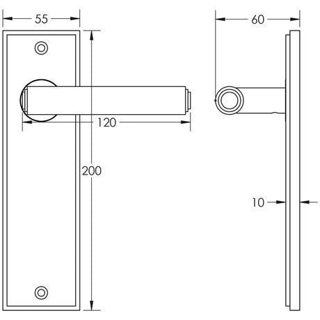 Technical drawing of of Burlington - Richmond Door Handle Latch Backplate Satin Brass Sku. BUR45KIT242