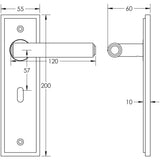 Technical drawing of of Burlington - Richmond Door Handle Lock Backplate Antique Brass Sku. BUR45KIT9