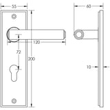 Technical drawing of of Burlington - Richmond Door Handle Din Euro Backplate Satin Brass Sku. BUR45KIT246