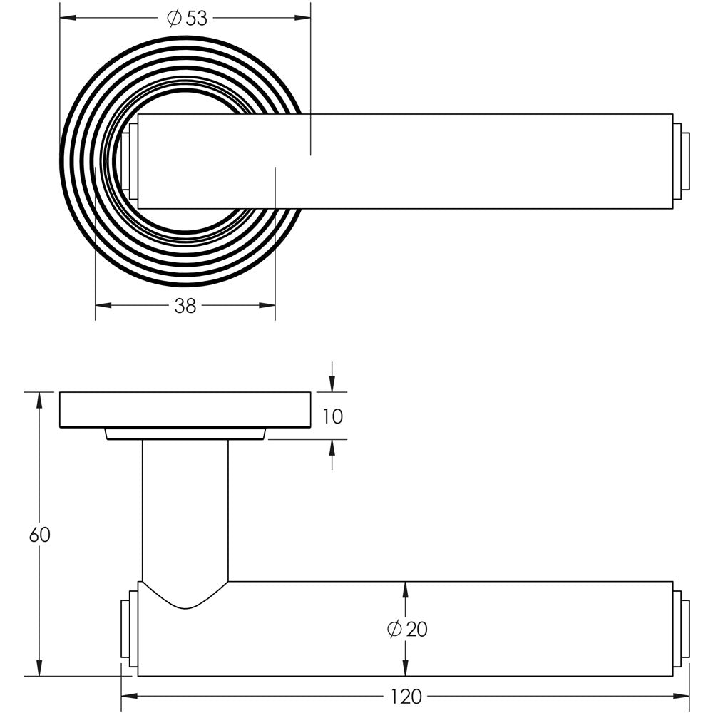 Technical drawing of of Burlington - Richmond Door Handles Reeded Rose Polished Nickel Sku. BUR45KIT160