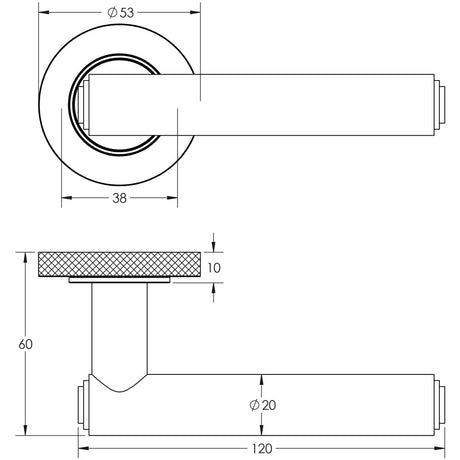 Technical drawing of of Burlington - Richmond Door Handles Knurled Rose Antique Brass Sku. BUR45KIT5