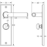 Technical drawing of of Burlington - Richmond Door Handle Bathroom Backplate Polished Nickel & Turn & Release Sku. BUR-45PN-453PN-80PN