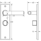 Technical drawing of of Burlington - Richmond Door Handle Bathroom Backplate Antique Brass & Turn & Release Sku. BUR-45AB-453AB-81AB
