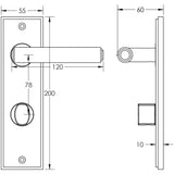 Technical drawing of of Burlington - Richmond Door Handle Din Bathroom Backplate Satin Nickel & Turn & Release Sku. BUR-45SN-456SN-81SN