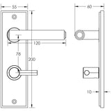 Technical drawing of of Burlington - Richmond Door Handle Din Bathroom Backplate Satin Brass & Turn & Release Sku. BUR-45SB-456SB-82SB