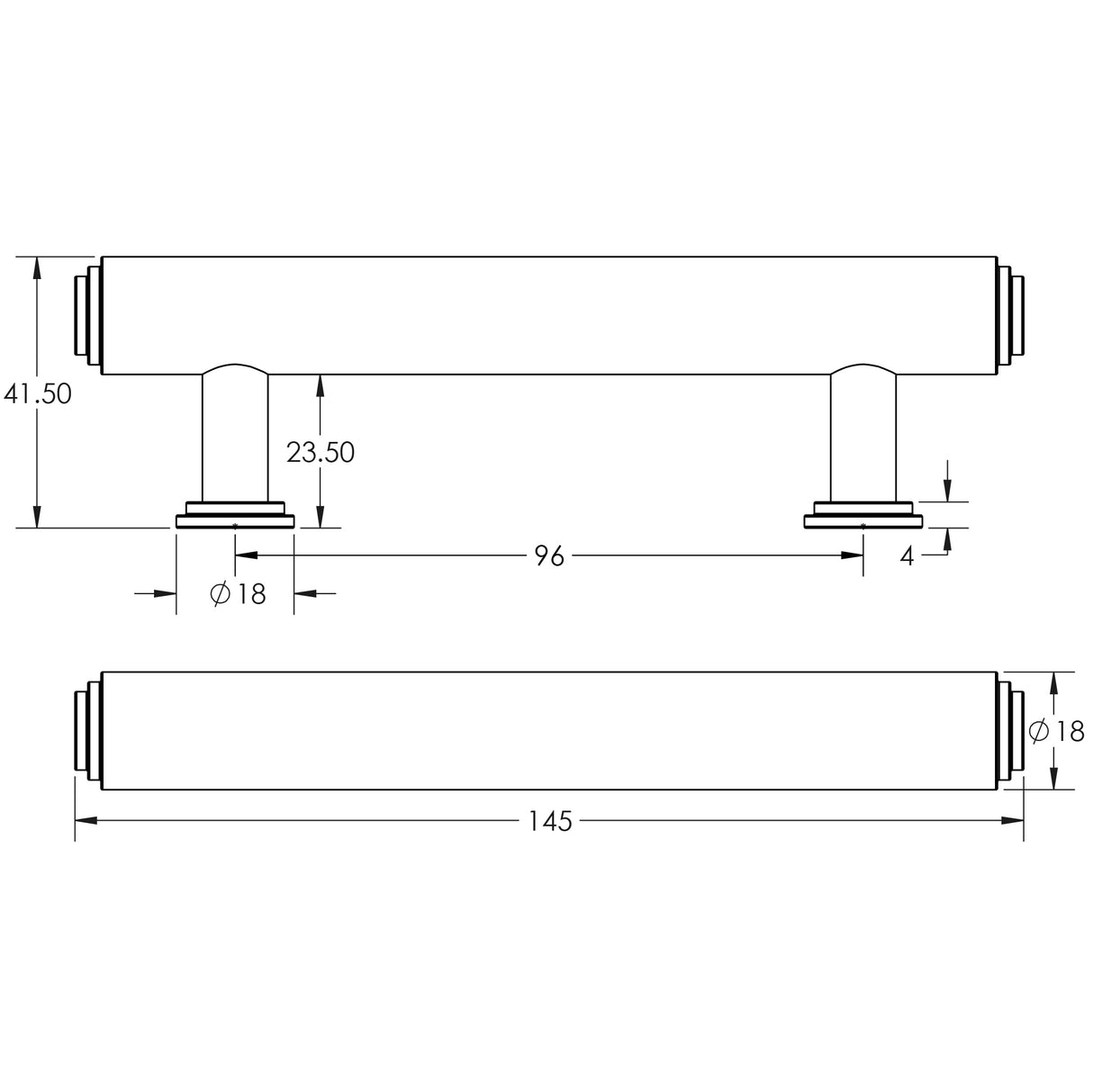 Technical drawing of of Burlington - Belgrave Stepped Cabinet Handles 96mm Satin Nickel Sku. BUR510SN