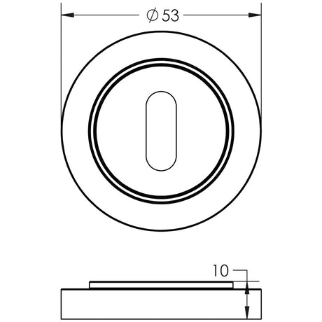 Technical drawing of of Burlington - Standard Keyway Escutcheons Plain Rose Polished Nickel Sku. BUR-60PN-71PN