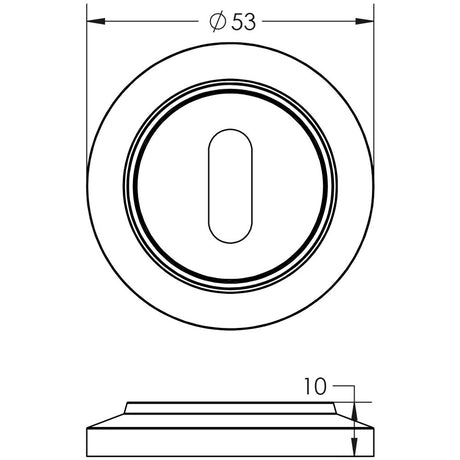 Technical drawing of of Burlington - Standard Keyway Escutcheons Chamfered Rose Polished Nickel Sku. BUR-60PN-72PN