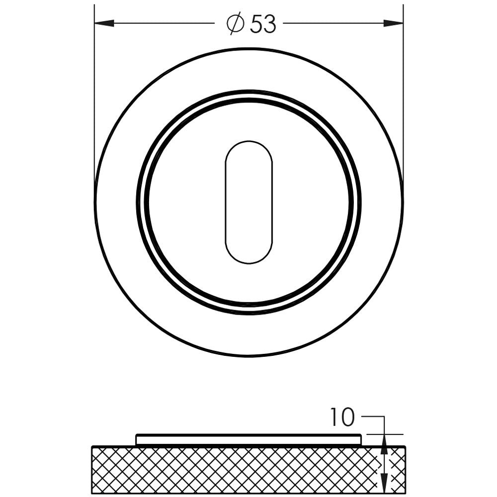 Technical drawing of of Burlington - Standard Keyway Escutcheons Knurled Rose Satin Nickel Sku. BUR-60SN-75SN