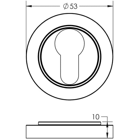 Technical drawing of of Burlington - Euro Profile Escutcheons Plain Rose Satin Brass Sku. BUR-61SB-71SB