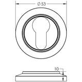 Technical drawing of of Burlington - Euro Profile Escutcheons Chamfered Rose Satin Nickel Sku. BUR-61SN-72SN