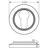 Technical drawing of of Burlington - Euro Profile Escutcheons Chamfered Rose Polished Nickel Sku. BUR-61PN-72PN