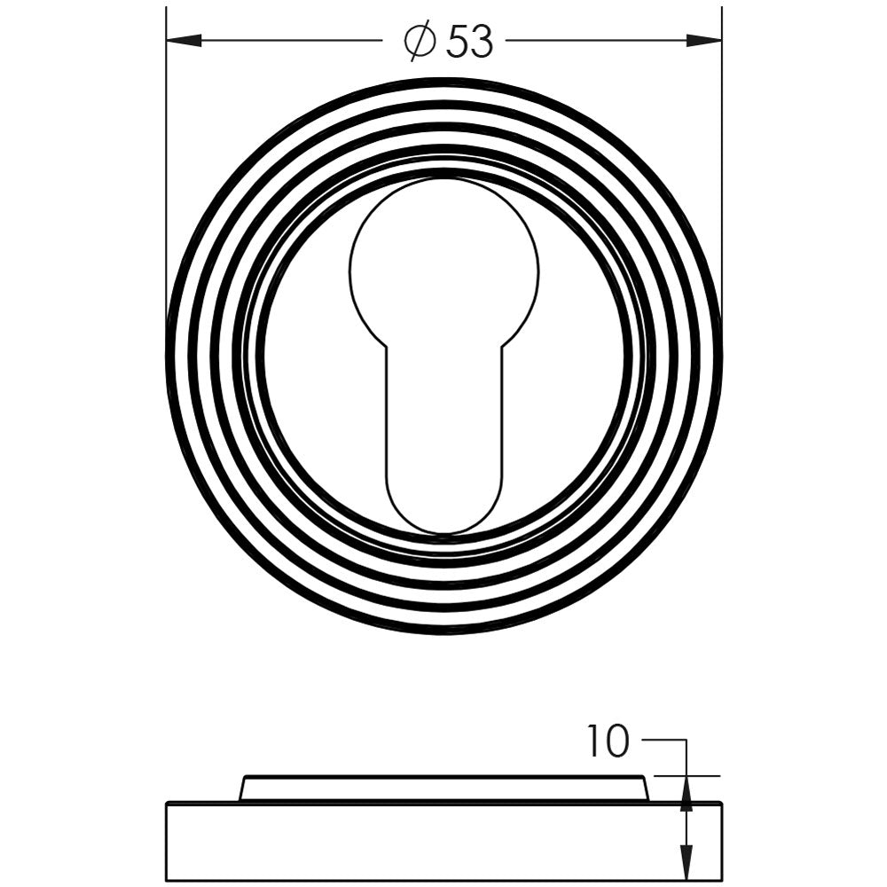 Technical drawing of of Burlington - Euro Profile Escutcheons Reeded Rose Satin Nickel Sku. BUR-61SN-74SN