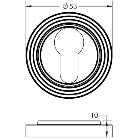 Technical drawing of of Burlington - Euro Profile Escutcheons Reeded Rose Satin Nickel Sku. BUR-61SN-74SN