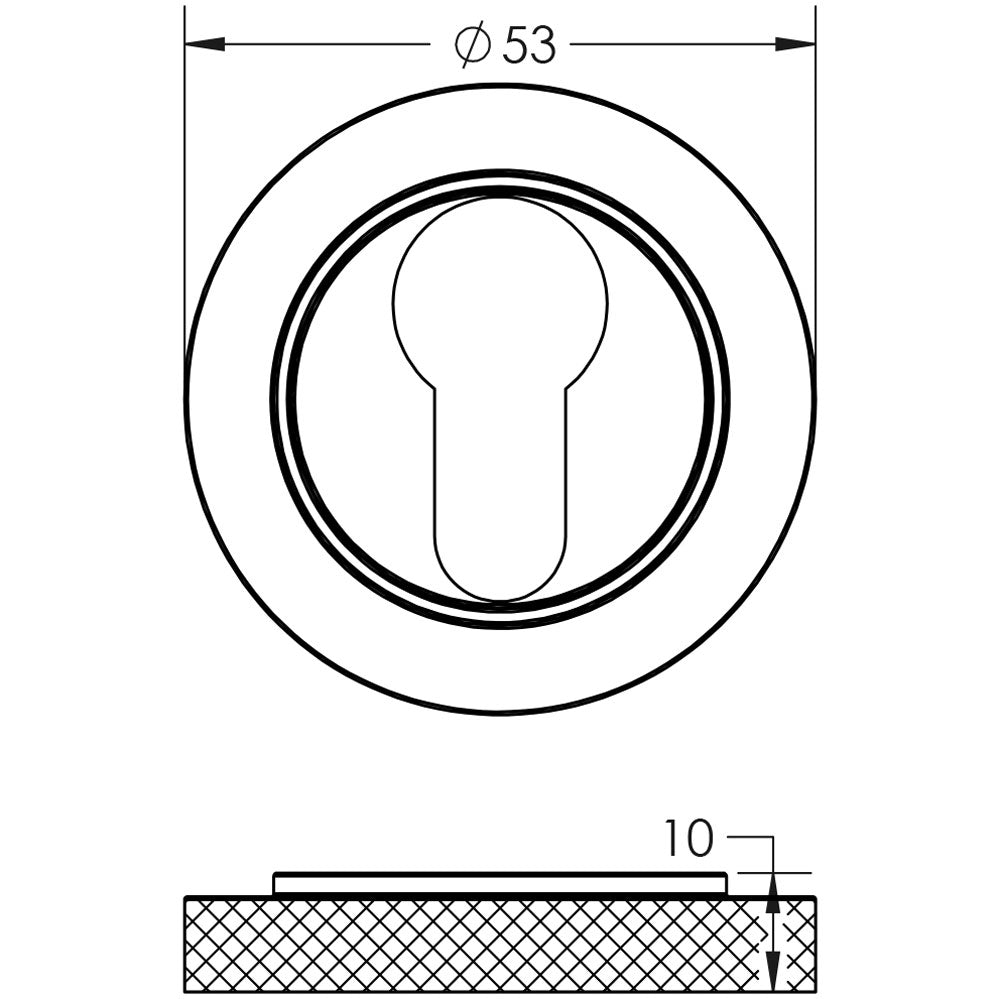 Technical drawing of of Burlington - Euro Profile Escutcheons Knurled Rose Satin Nickel Sku. BUR-61SN-75SN